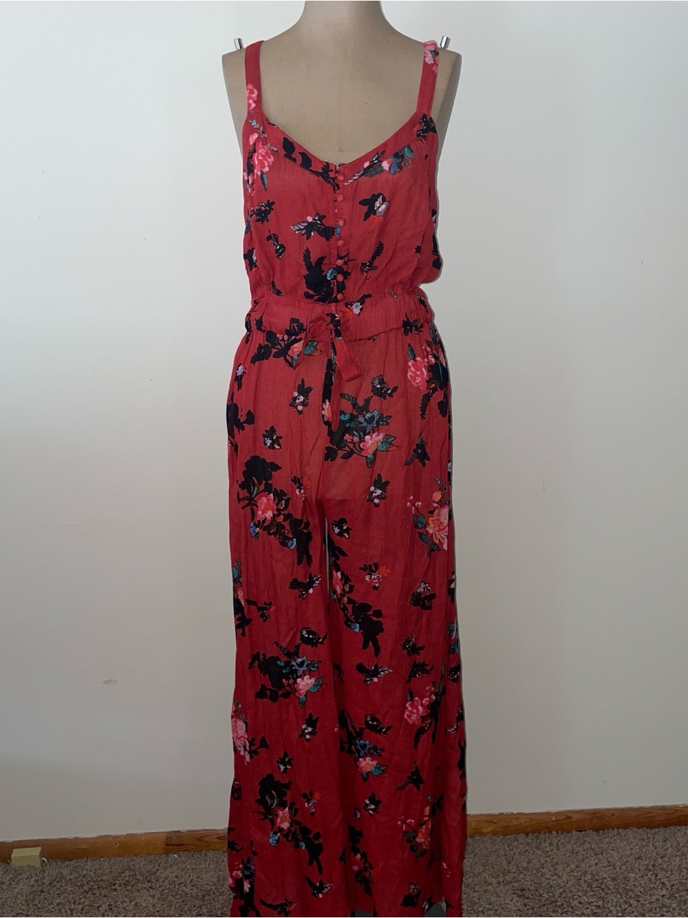 FP‎ ONE Red Floral Wide-Leg Jumpsuit 32”inseam